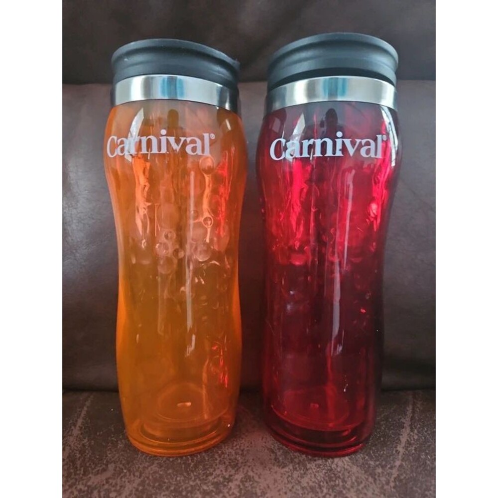 Carnival Cruise Line Orange and Red Insulated Tumbler with Push Lid